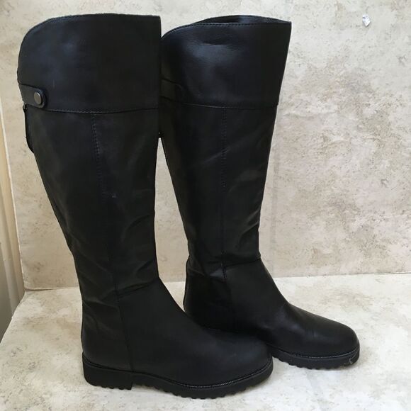 NEW WITHOUT TAGS FRANCO SARTO COSMINA TALL RIDING BOOTS IN BLACK LEATHER‎ - Picture 1 of 9